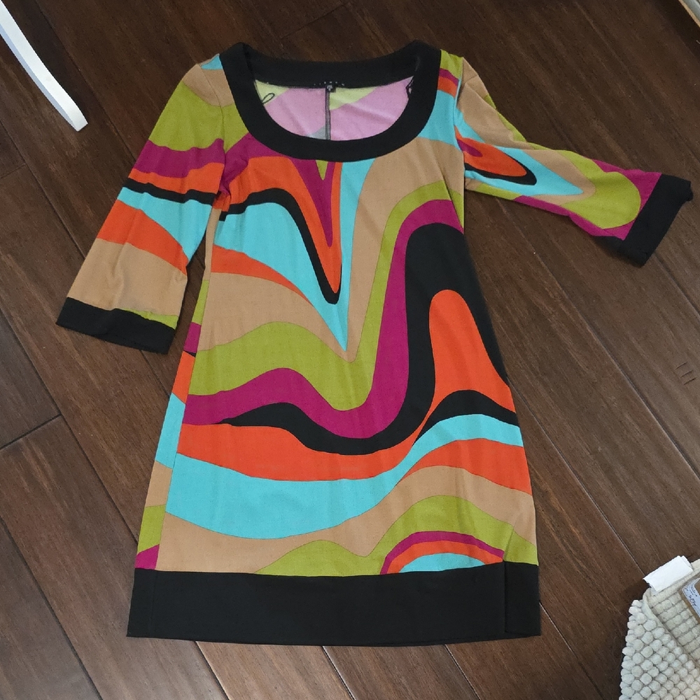 Vibrant Long Sleeve Abstract Dress A45